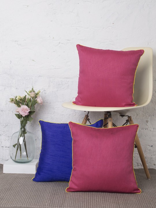 Blue Set of 3 Colourblocked Square Cushion Covers