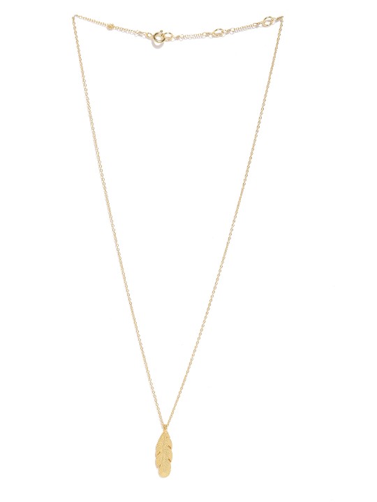 Gold-Toned Sterling Silver Feather Shaped Pendant with Chain