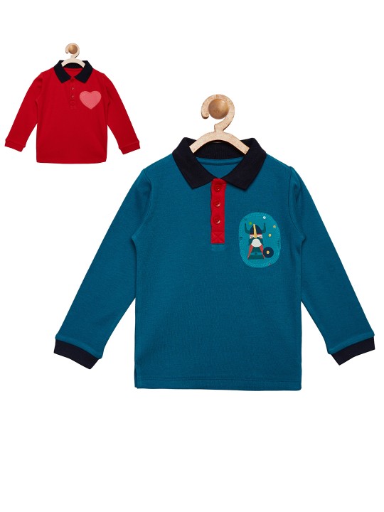 Berrytree Unisex Pack of 2 Teal Blue & Red T-shirts 1-2Y