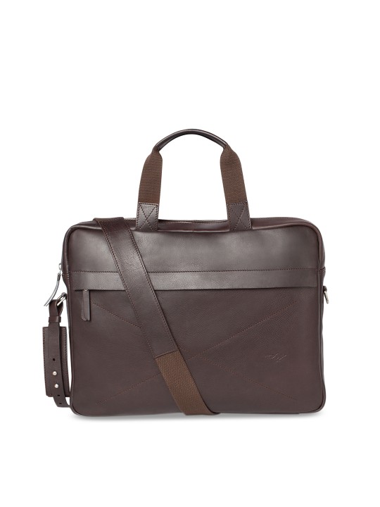 Men Brown Solid Leather Messenger Bag