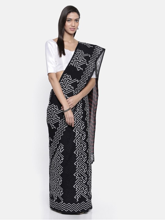 Black Printed Voile Saree