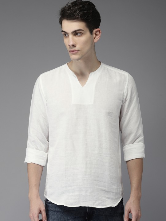 Men White Slim Fit Solid Straight Kurta S
