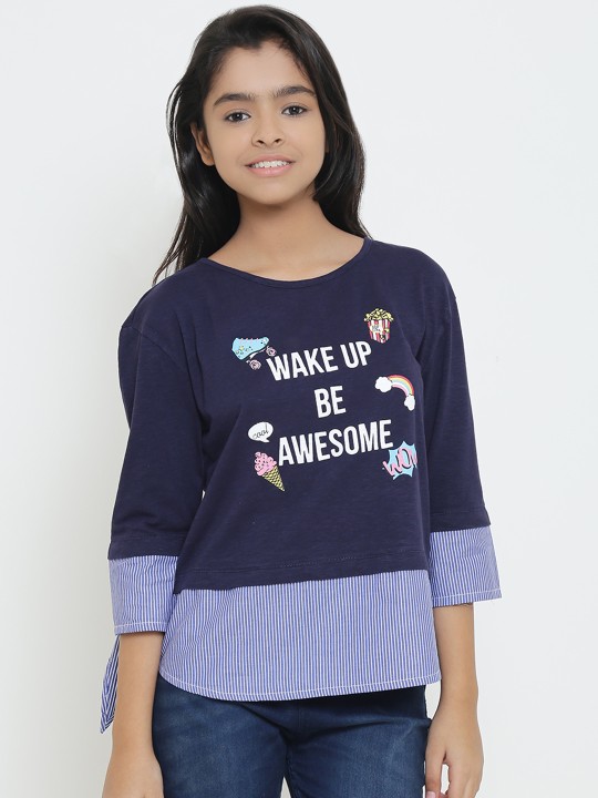 Girls Navy Blue Printed Top 9-10Y