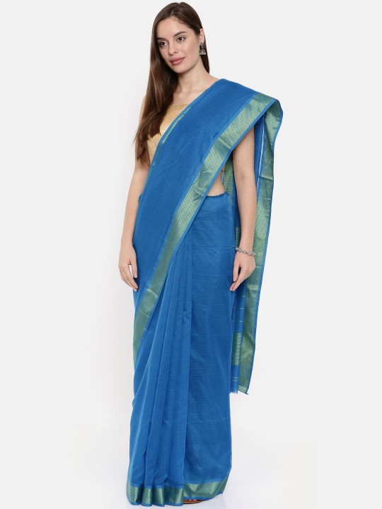 Blue Silk Cotton Woven Design Maheshwari Saree