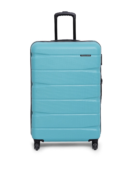 Unisex Blue Textured Medium Trolley Bag