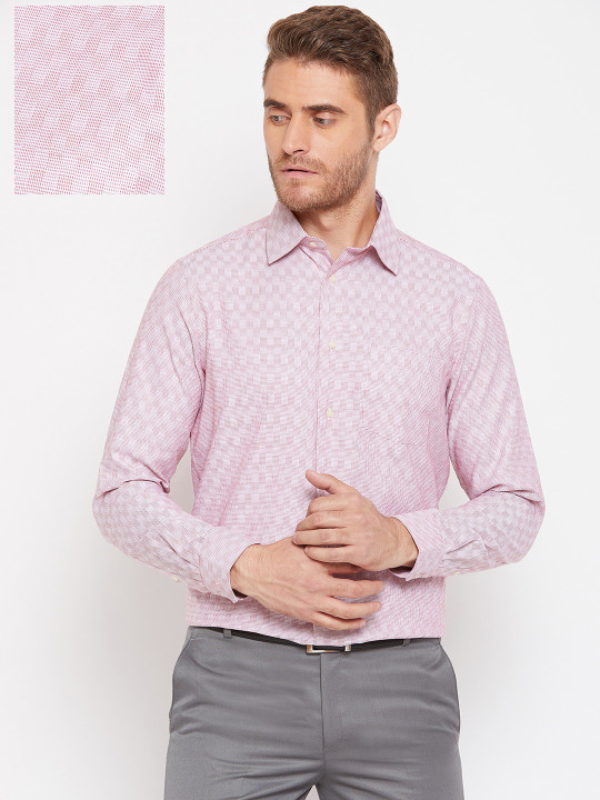 Blackberrys Men Red & White Regular Fit Self-Checked Formal Shirt