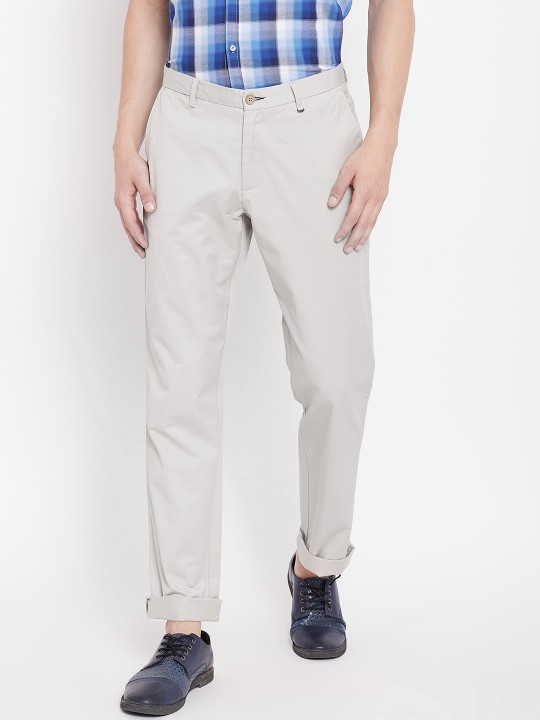 Men Grey Regular Fit Solid Trousers 36