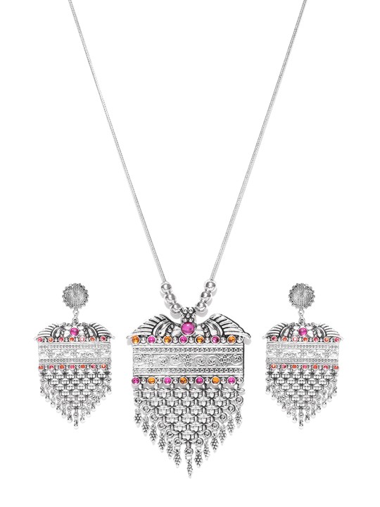 Oxidised Silver-Toned Handcrafted Textured Jewellery Set