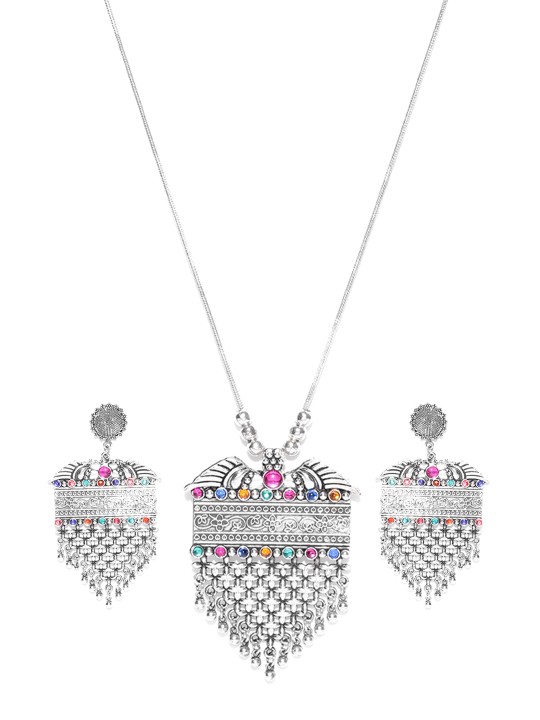 Oxidised Silver Toned Handcrafted Textured Jewellery Set