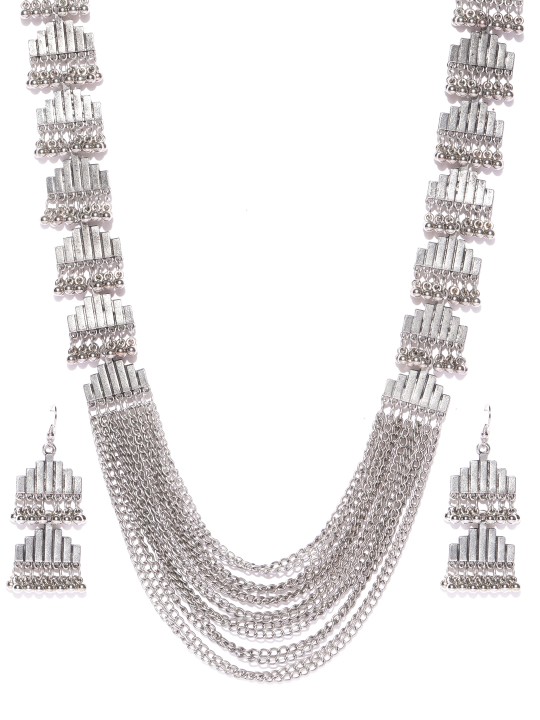 Oxidised Silver-Toned Textured Jewellery Set
