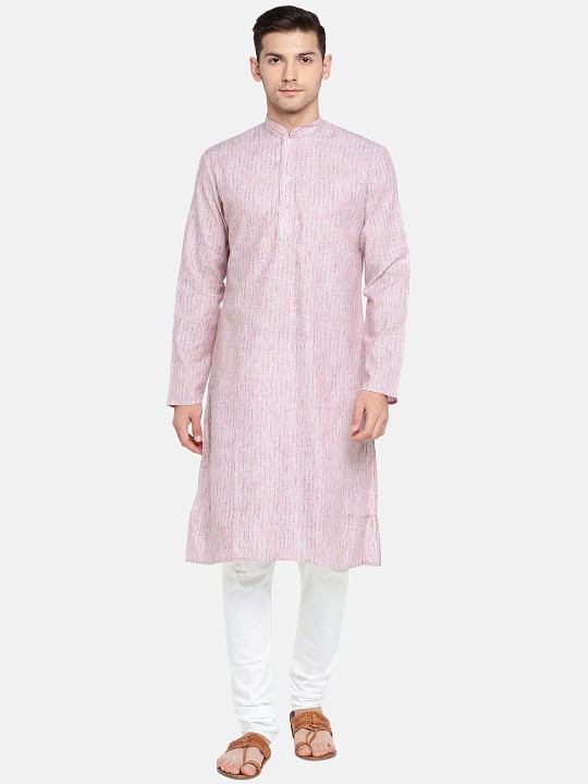 Men Red Solid Kurta with Churidar S