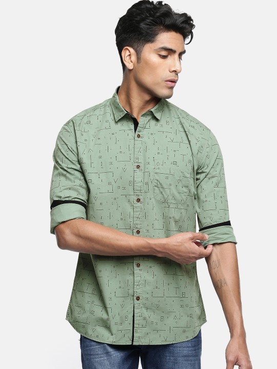 Men Green Slim Fit Printed Casual Shirt 42