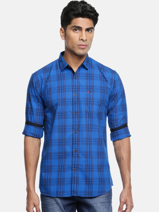Men Blue Slim Fit Checked Casual Shirt 38