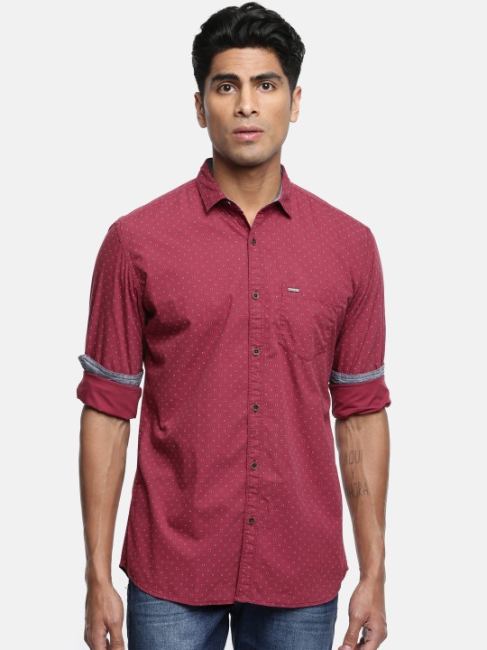 Men Maroon Regular Fit Printed Casual Shirt 36