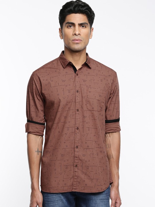 Men Brown Slim Fit Printed Casual Shirt 38