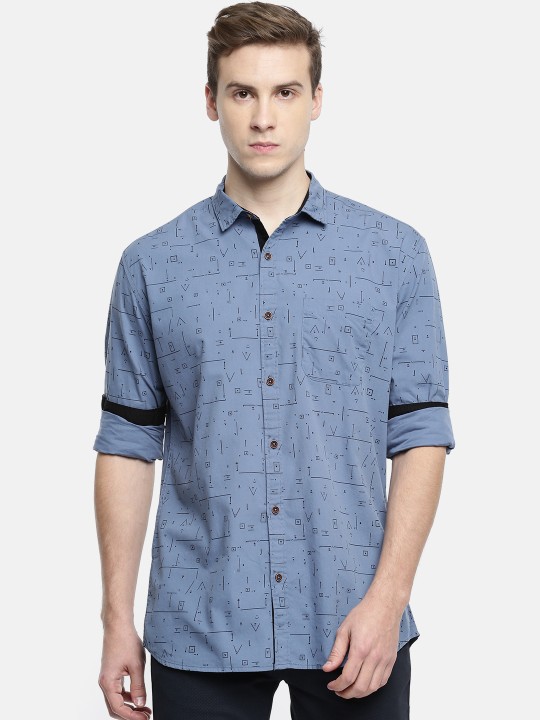 Men Blue Slim Fit Printed Casual Shirt 38