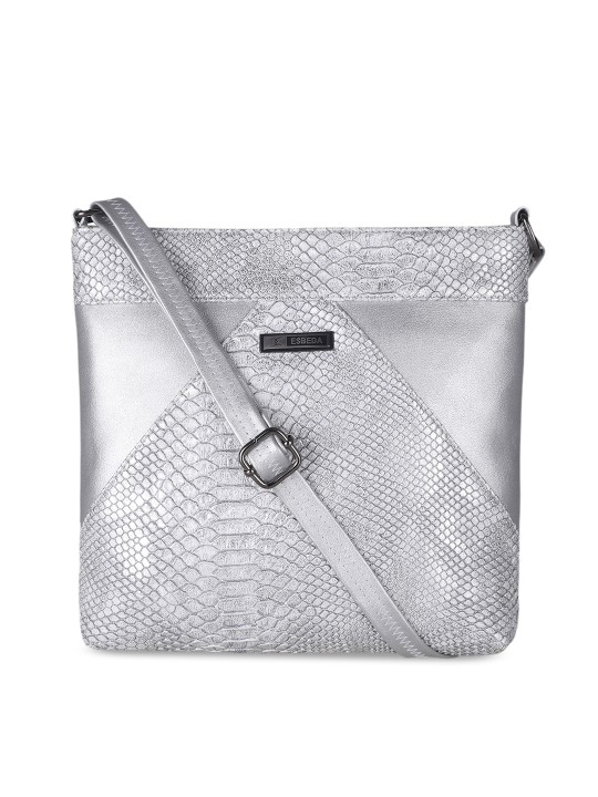 Silver-Toned Textured Sling Bag