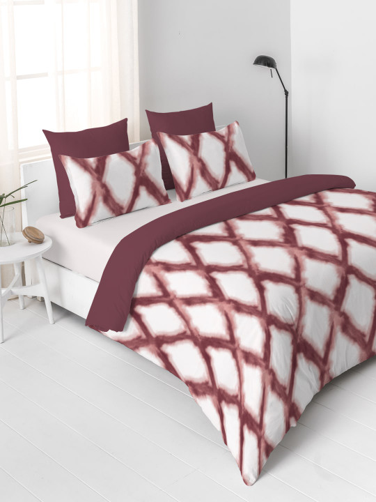 DDecor Maroon & White Abstract Flat 136 TC Cotton Bedsheet with 1 Pillow Cover
