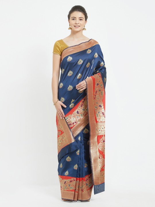 Blue Silk Blend Woven Design Kanjeevaram Saree