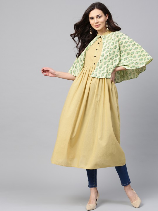 Women Beige Solid A-Line Kurta S
