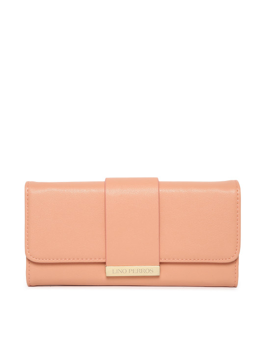 Lino Perros Women Peach-Coloured Solid Three Fold Wallet