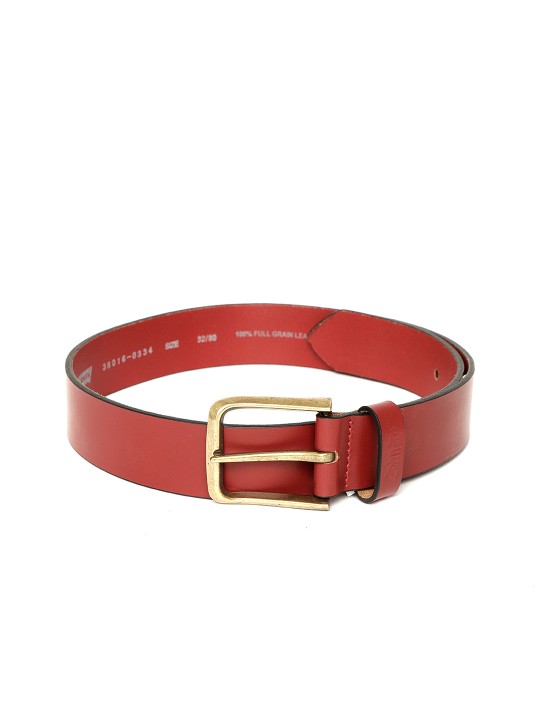 Men Red Solid Leather Belt