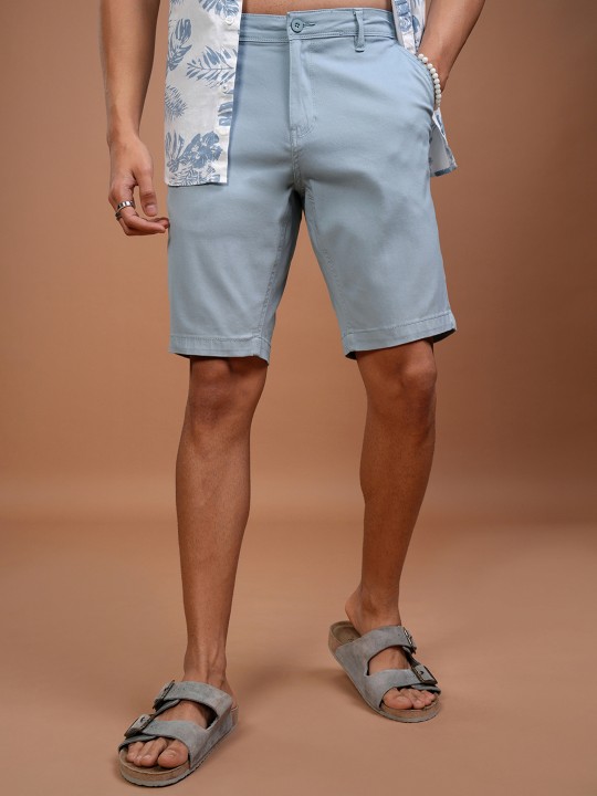 Men Blue Solid Slim Fit Chino Shorts