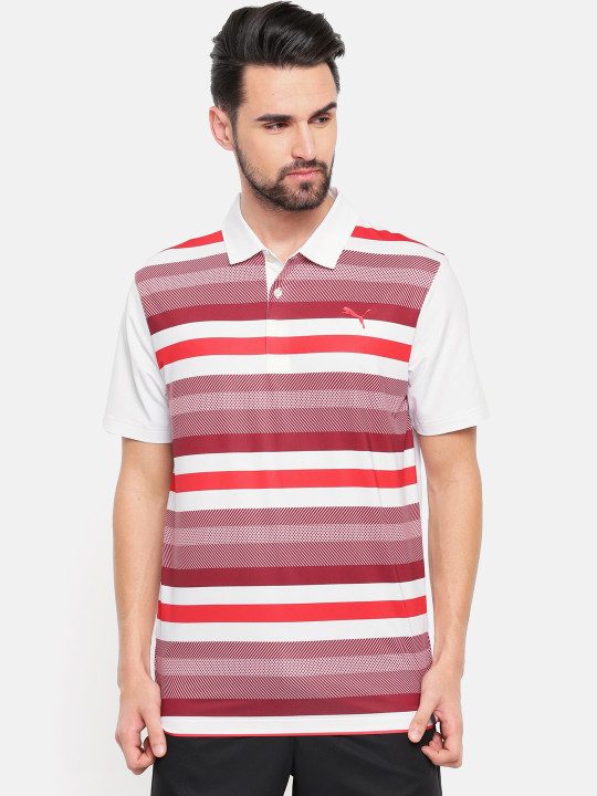 Men White And Red Performance Fit Turf Stripe Polo Dry