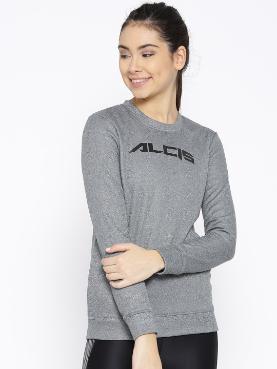 Alcis Women Grey Melange Solid Sweatshirt