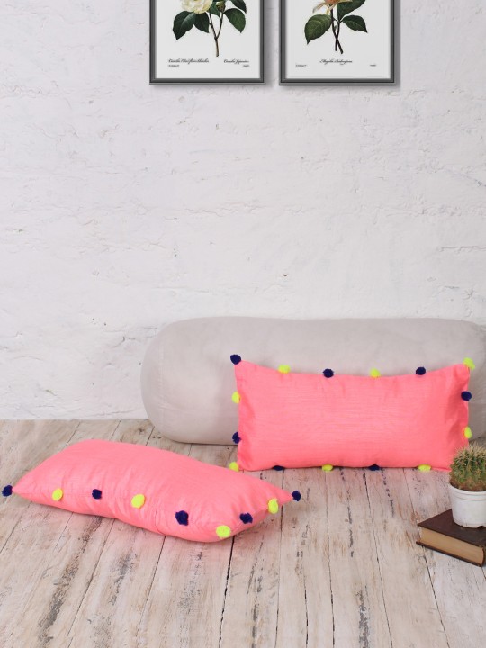 Pink Set of 2 Solid 9" x 18" Rectangle Cushion Covers