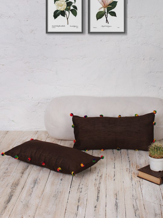 Brown Set of 2 Solid 9" x 18" Rectangle Cushion Covers