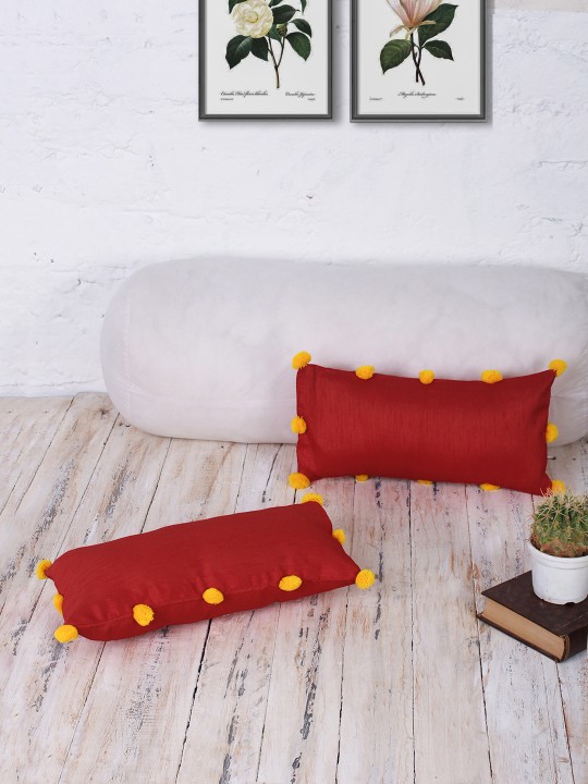 Red Set of 2 Solid 7" x 14" Rectangle Cushion Covers