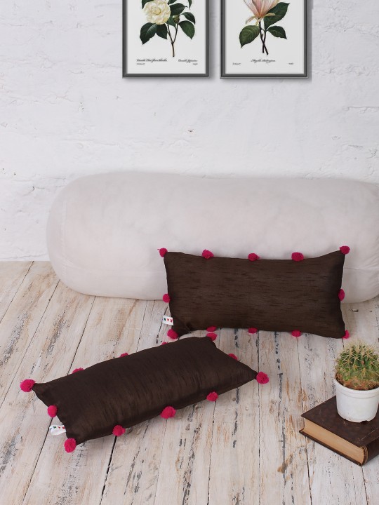 Brown Set of 2 Solid 7" x 14" Rectangle Cushion Covers