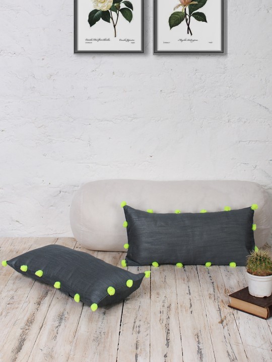 Grey Set of 2 Solid 9" x 18" Rectangle Cushion Covers