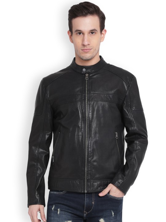 Men Black Solid Biker Jacket S