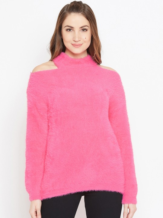 Women Pink Checked Sweater Vest