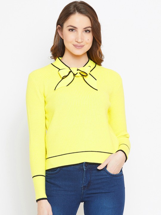 Women Yellow Solid Woollen Pullover