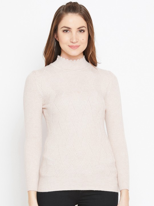 Women Off-White Solid Woollen Pullover