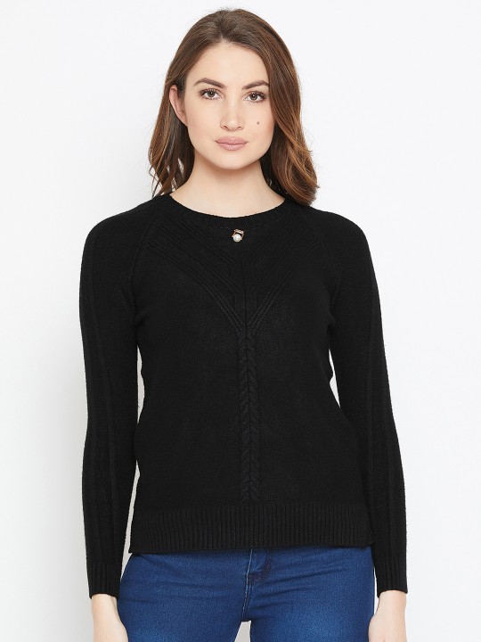 Women Black Self-Design Woollen Pullover