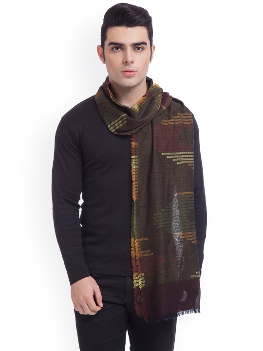 Men Brown Striped Muffler
