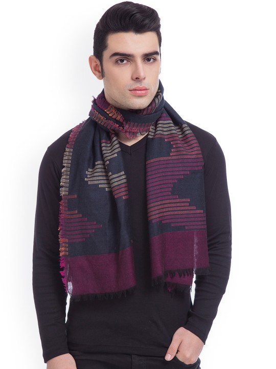 Men Navy & Purple Striped Muffler