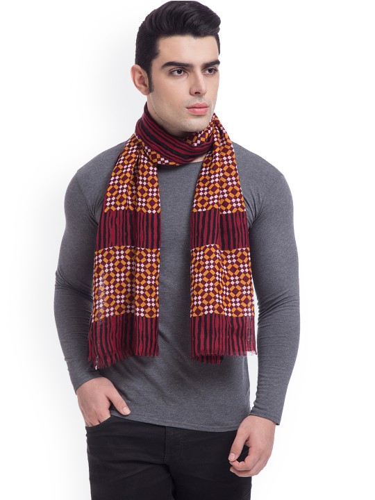 Men Maroon & ORange Printed Muffler
