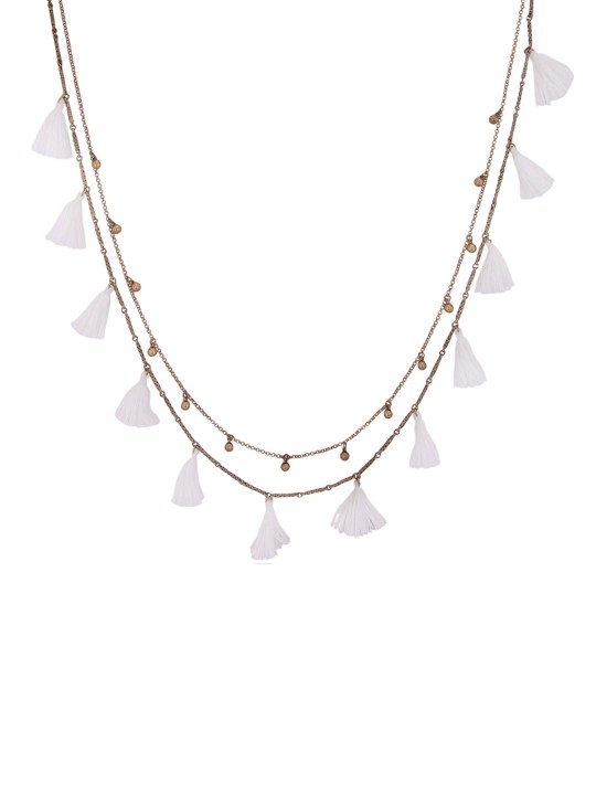 Women White Long Tasselled Necklace