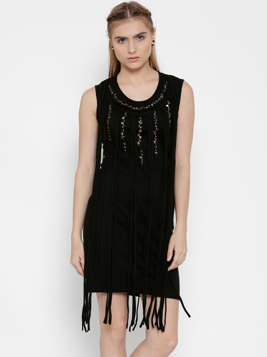 Black Sheath Fringe Dress XS