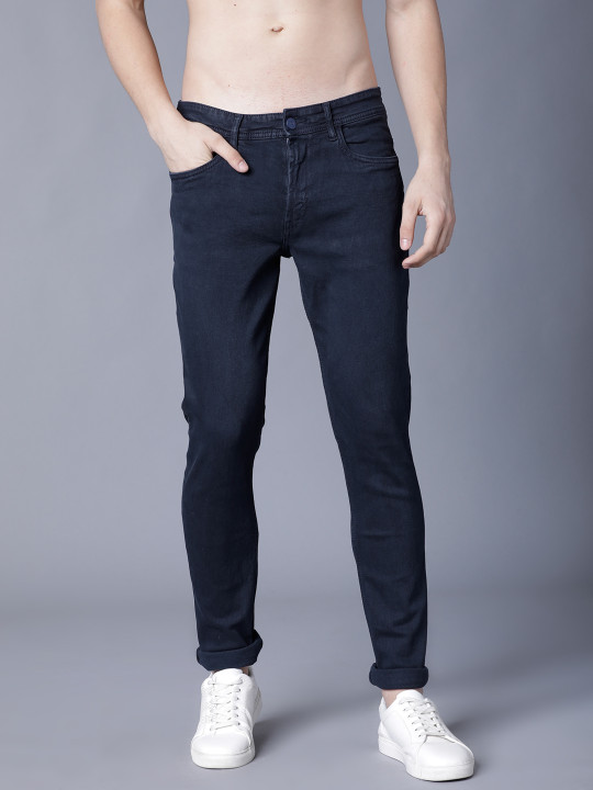 LOCOMOTIVE Men Navy Blue Slim Fit Mid-Rise Clean Look Stretchable Jeans