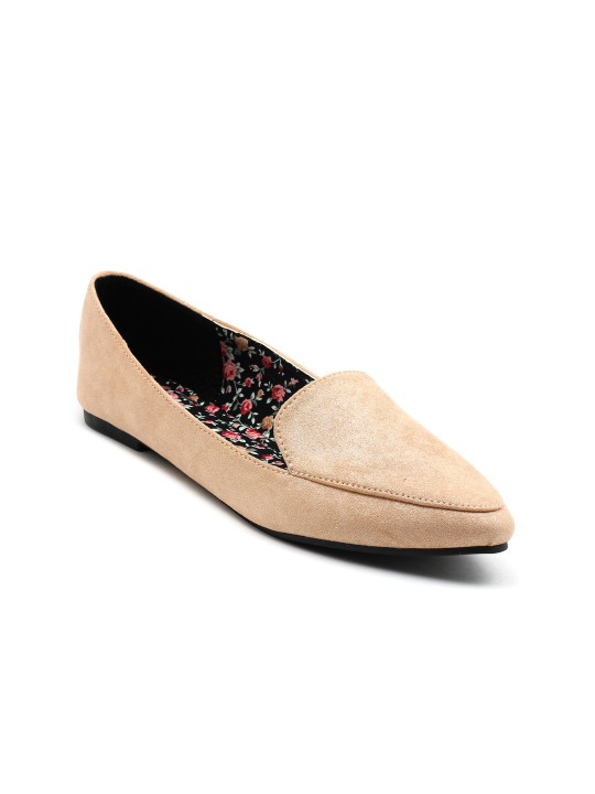 Women Beige Solid Suede Ballerinas 35