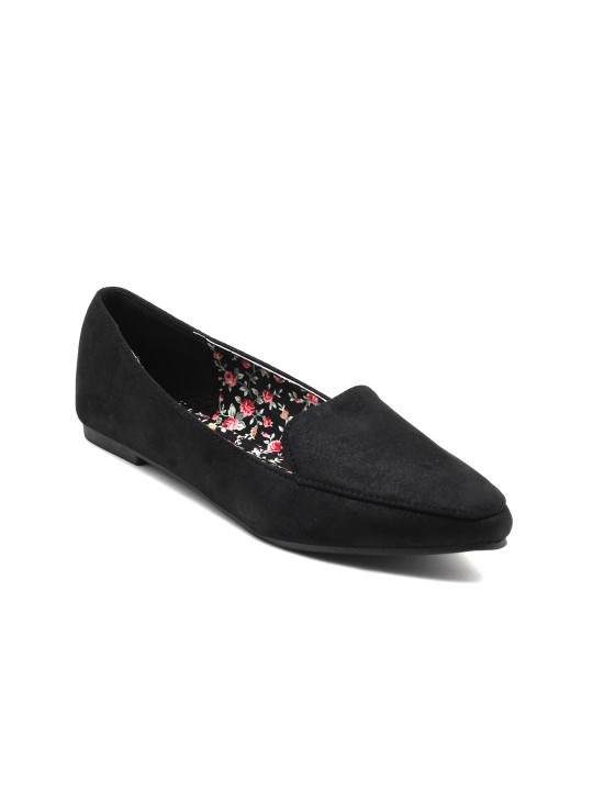 Women Black Solid Suede Ballerinas 35