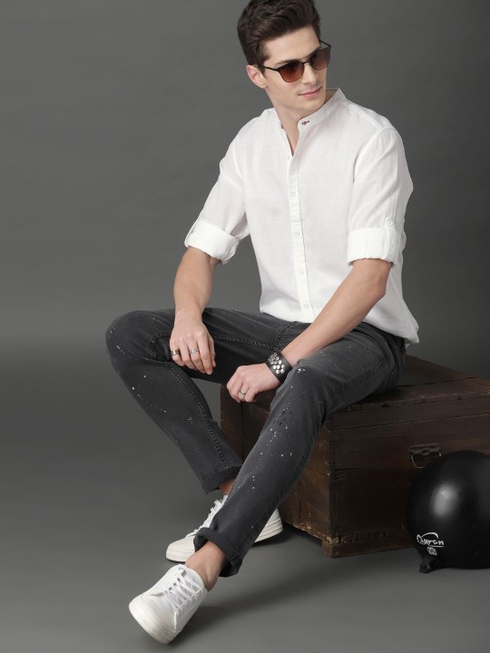 Men White Cotton Linen Casual Shirt deal from myntra