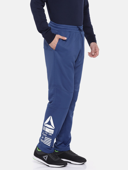 Men Blue Solid REEBOK FIT Track Pants L