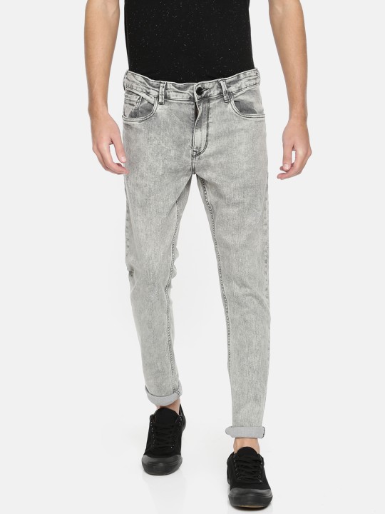 Men Grey Slim Fit Mid-Rise Low Distress Stretchable Jeans 30